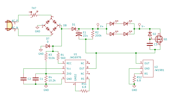 Schematic diagram of the circuit in the LED lamp